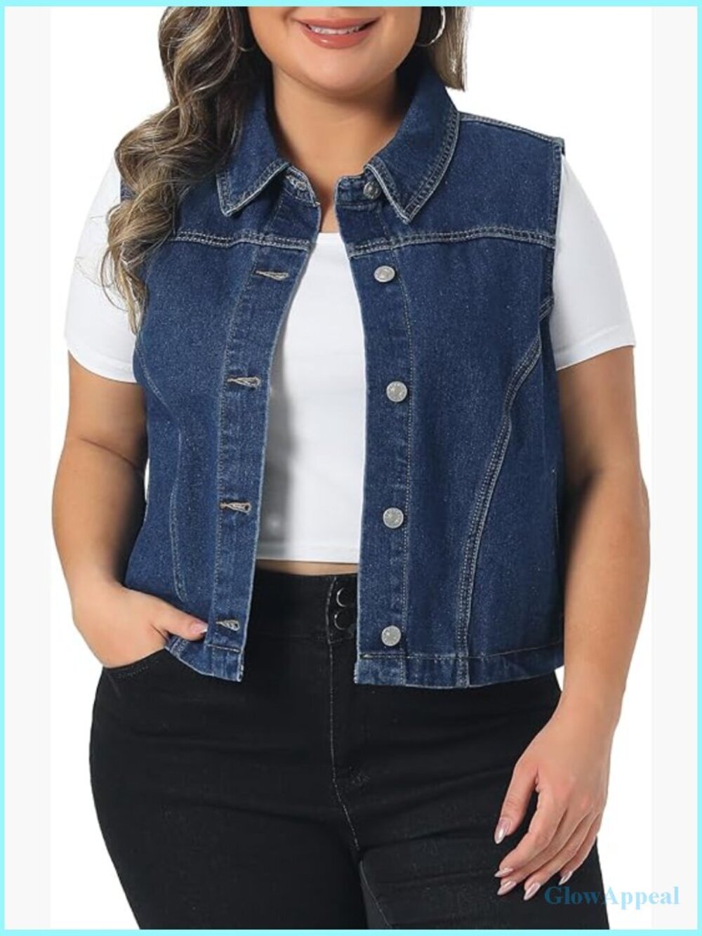 Plus Size Denim Vest Collared Neck Sleeveless Button Down Jean Vest